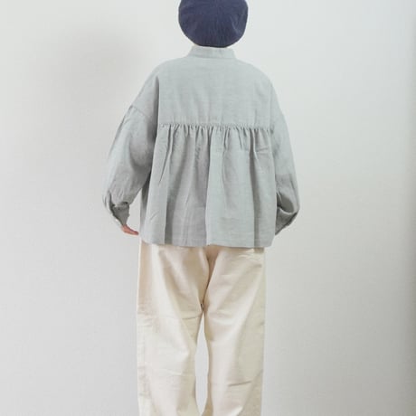 ＊レディース＊LinenYa–リネンヤ– コットンリネンウール 長袖スタンドカラーブラウス