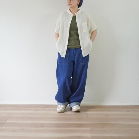 再入荷＊レディース＊Linenya-リネンヤ-リネン丸襟ブラウス