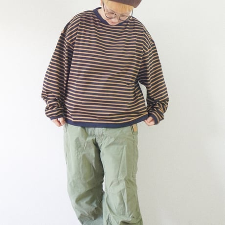 ＊ユニセックス＊amne-アンヌ-TWISTED BORDER long sleeve tee / amn-CS-099 / Navy_Camel