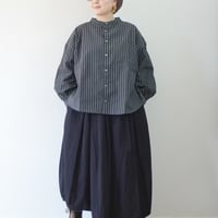 ＊レディース＊ Linenya -リネンヤ- バンドカラー長袖シャツ/ブラックストライプ