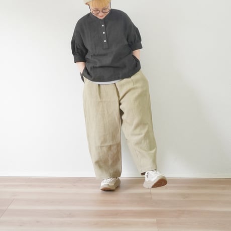 2色＊レディース＊Linen ya-リネンヤ-リネン タックワイドパンツ