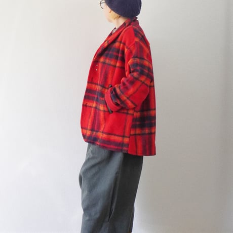 ＊ユニセックス＊ SLOWHANDS -スローハンズ- Wool Check Shawl 3B Jacket ／レッド