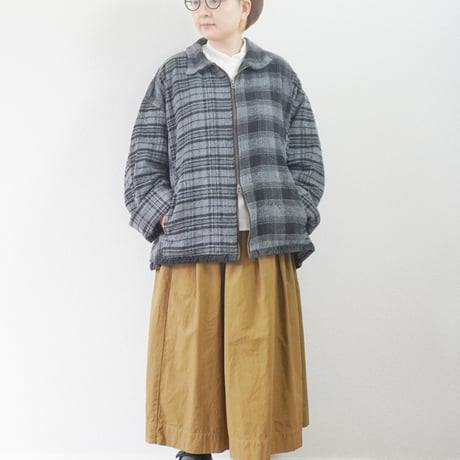 ＊ユニセックス＊TIGRE BROCANTE フランネルチェックMIX ZIPオープンオーバーシャツ