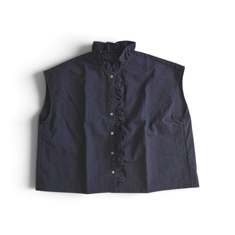 ＊レディース＊ Linenya -リネンヤ- nylon dyed ripstop vest ナイロンリップストップ フリルベスト／ブラック