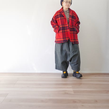 ＊ユニセックス＊ SLOWHANDS -スローハンズ- Wool Check Shawl 3B Jacket ／レッド