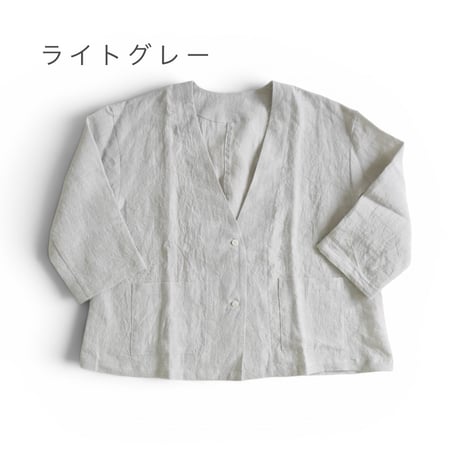 3色＊レディース＊Linenya-リネンヤ-遠州織リネン 7分袖ノーカラージャケット