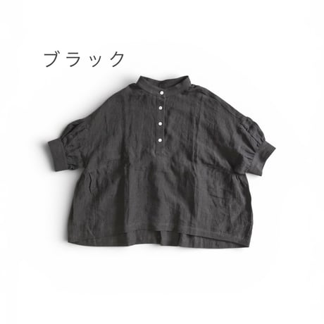 【新色追加】3色＊レディース＊Linenya-リネンヤ-リネン半袖スタンドカラーブラウス