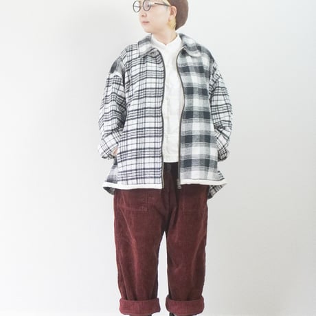 ＊ユニセックス＊TIGRE BROCANTE フランネルチェックMIX ZIPオープンオーバーシャツ