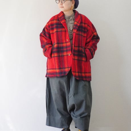 ＊ユニセックス＊ SLOWHANDS -スローハンズ- Wool Check Shawl 3B Jacket ／レッド