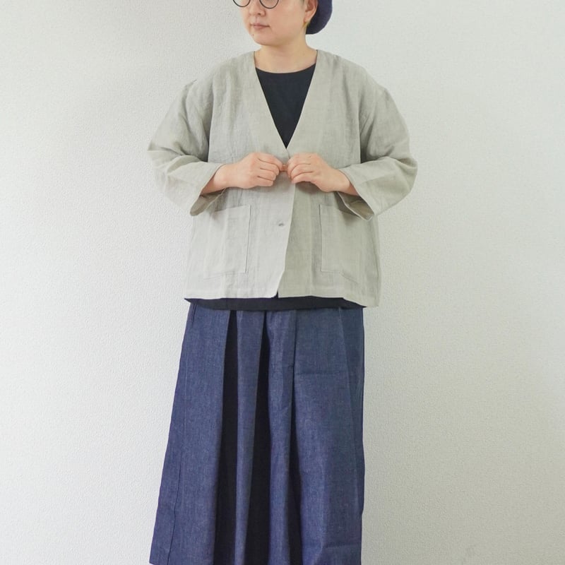 linenya リネンヤ リネン 麻 ノーカラー ジャケット 羽織り 7分袖 3色＊レディース＊Linenya-リネンヤ-遠州織リネン 7分袖ノーカラー