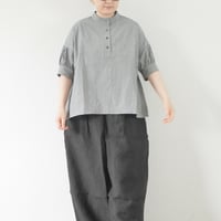 ＊レディース＊Linenya-リネンヤ-オーガニック 半袖スタンドカラーブラウス/千鳥