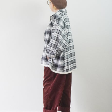 ＊ユニセックス＊TIGRE BROCANTE フランネルチェックMIX ZIPオープンオーバーシャツ