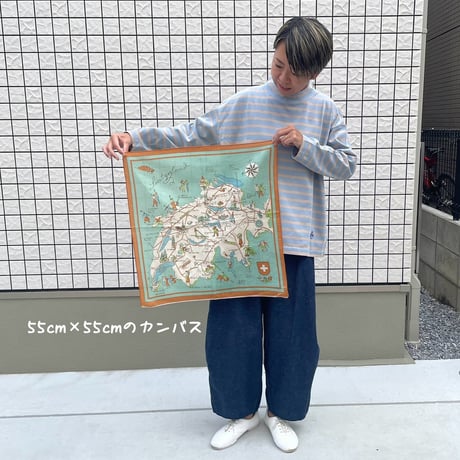 ＊快晴堂 -バンダナ スイスMap柄 63Z-36 / 生成り