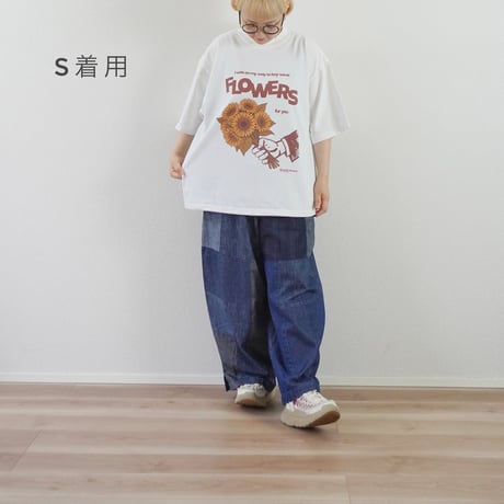 ユニセックス＊Rabbit Hutch-ドローコード付き ドロップショルダーT “FLOWERS for you”