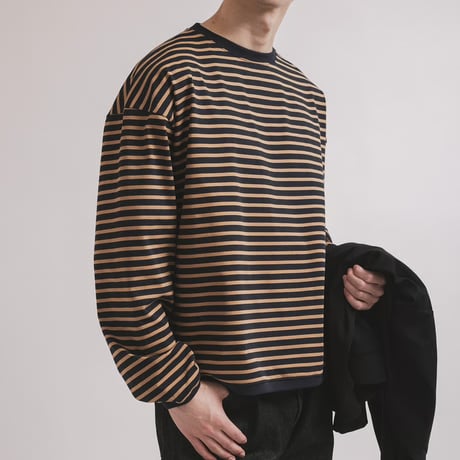 ＊ユニセックス＊amne-アンヌ-TWISTED BORDER long sleeve tee / amn-CS-099 / Navy_Camel