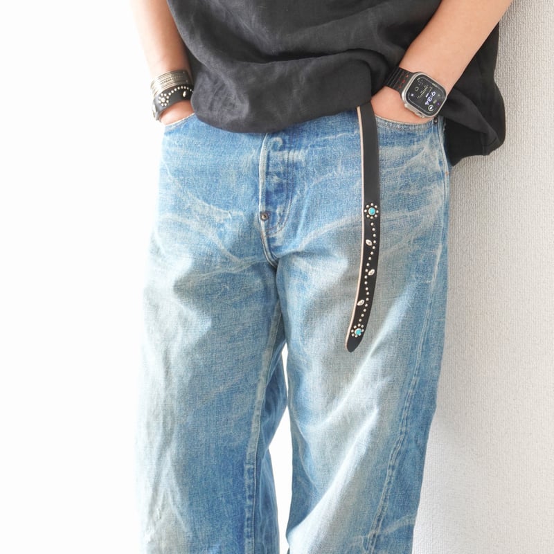 goods＊Re.ACT-Studs Flower Narrow Long Belt /ブラッ