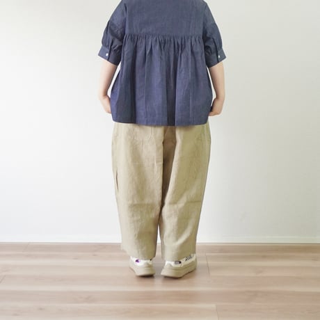3色＊レディース＊Linen ya-リネンヤ-リネン 8分丈 ヨークワイドパンツ
