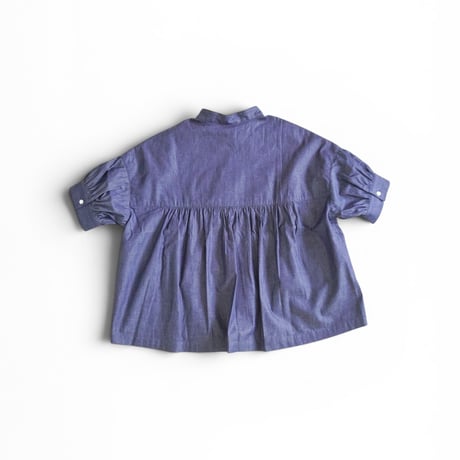 ＊レディース＊Linenya-リネンヤ-4.5ozデニム 半袖スタンドカラーブラウス/インディゴ