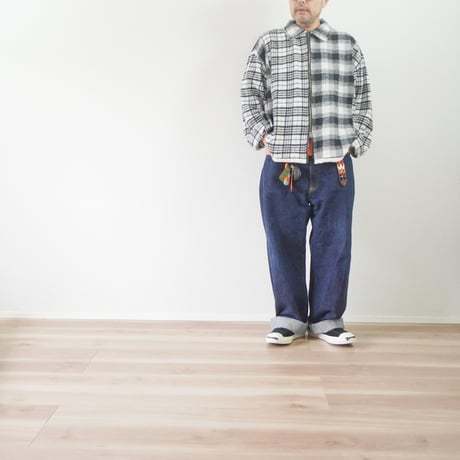 ＊ユニセックス＊TIGRE BROCANTE フランネルチェックMIX ZIPオープンオーバーシャツ