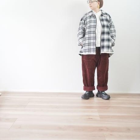 ＊ユニセックス＊TIGRE BROCANTE フランネルチェックMIX ZIPオープンオーバーシャツ