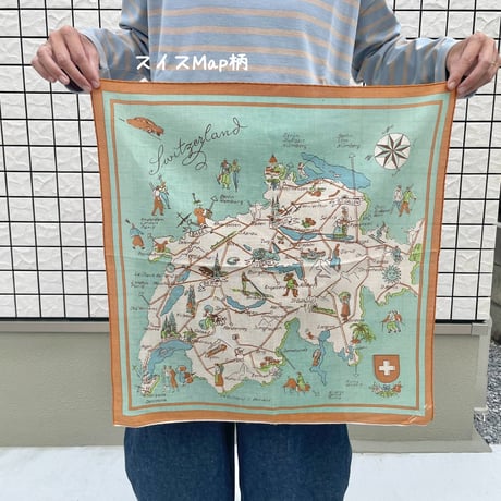 ＊快晴堂 -バンダナ スイスMap柄 63Z-36 / 生成り