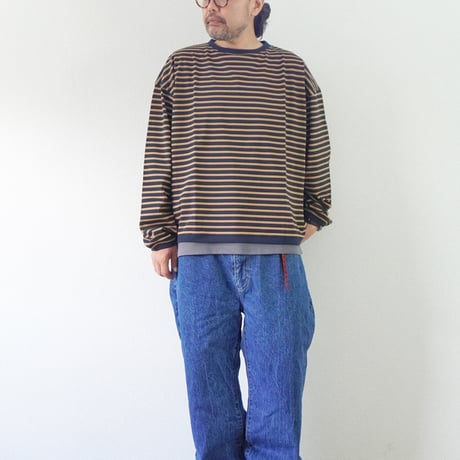 ＊ユニセックス＊amne-アンヌ-TWISTED BORDER long sleeve tee / amn-CS-099 / Navy_Camel