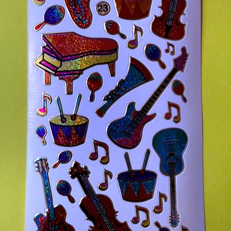 ギターとピアノと太鼓 キラキラ ミニ シール GUITAR PIANO DRUM STICKER