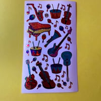 ギターとピアノと太鼓 キラキラ ミニ シール GUITAR PIANO DRUM STICKER