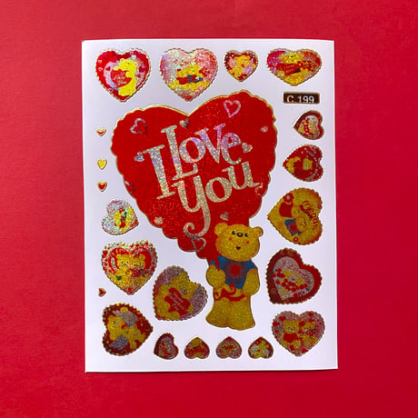 クマ バレンタイン キラキラ シール BEAR VALENTINE'S DAY STICKER
