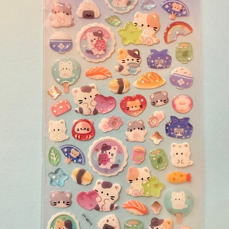 猫と食べ物　プリズム シール CATS AND FOOD STICKER