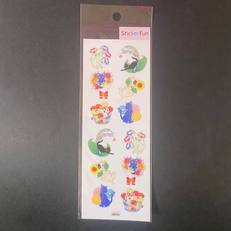 奥山商会 Sticker Fun ラメ入りシール 花 猫 STICKER