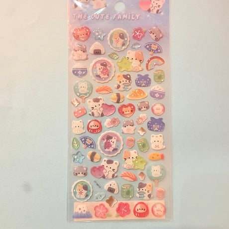 猫と食べ物　プリズム シール CATS AND FOOD STICKER