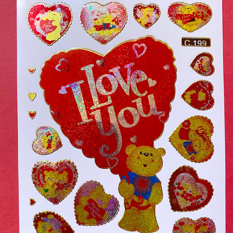 クマ バレンタイン キラキラ シール BEAR VALENTINE'S DAY STICKER