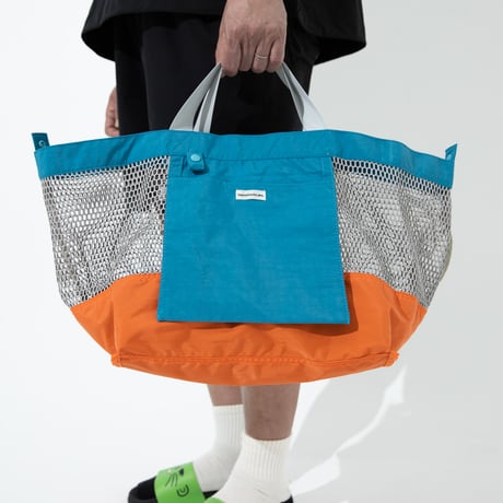 R/V ウォッシャブルメッシュ4wayトート【TURQUOISExORANGE(NAVY)】