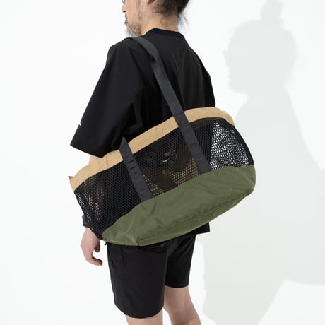 R/V ウォッシャブルメッシュ4wayトート【BROWNxGRAY(OLIVE)】