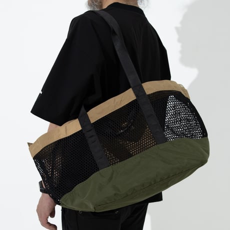 R/V ウォッシャブルメッシュ4wayトート【BROWNxGRAY(OLIVE)】