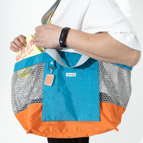 R/V ウォッシャブルメッシュ4wayトート【TURQUOISExORANGE(NAVY)】