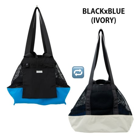 R/V ウォッシャブルメッシュ4wayトート【BLKxBLUE(IVORY)】