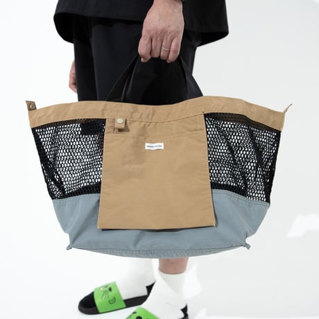 R/V ウォッシャブルメッシュ4wayトート【BROWNxGRAY(OLIVE)】