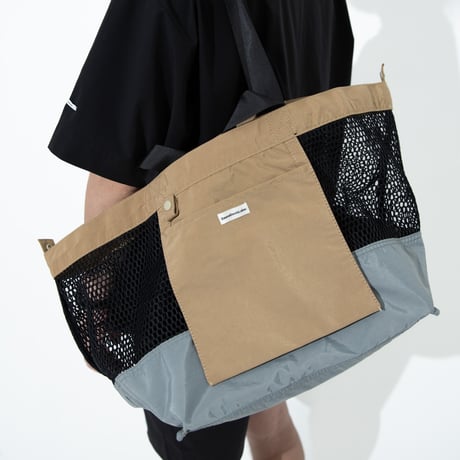 R/V ウォッシャブルメッシュ4wayトート【BROWNxGRAY(OLIVE)】