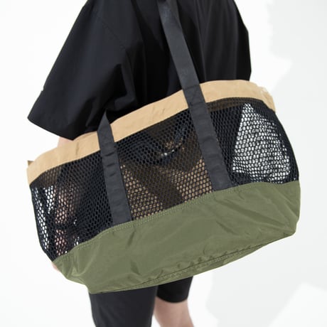 R/V ウォッシャブルメッシュ4wayトート【BROWNxGRAY(OLIVE)】