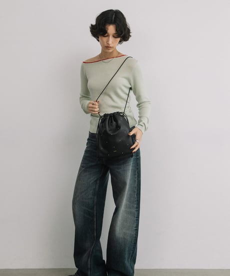 【B-26427】BEAURE STUDS SHEEP LEATHER SHOULDER BAG｜スタッズ シープレザー ショルダーバッグ