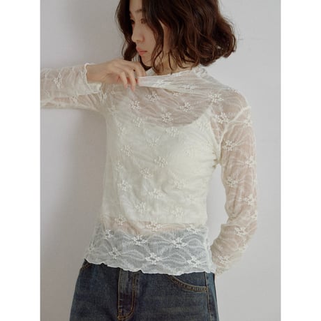 《予約販売》jacquard lacy sheer tops/3colors_nt2700