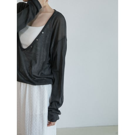 《予約販売》button accent sheer knit tops/2colors_nt2620