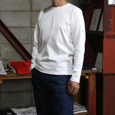 【筒井繊維研究所】 HOFI-023RT オーガニック超長綿 タック襟長袖Ｔシャツ：ホワイト