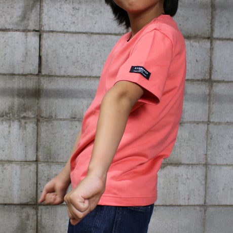 HOFI-021R-Kids' オーガニック超長綿 タック襟キッズＴ：サーモンピンク