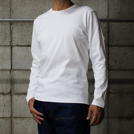 【筒井繊維研究所】 HOFI-023RT オーガニック超長綿 タック襟長袖Ｔシャツ：ホワイト