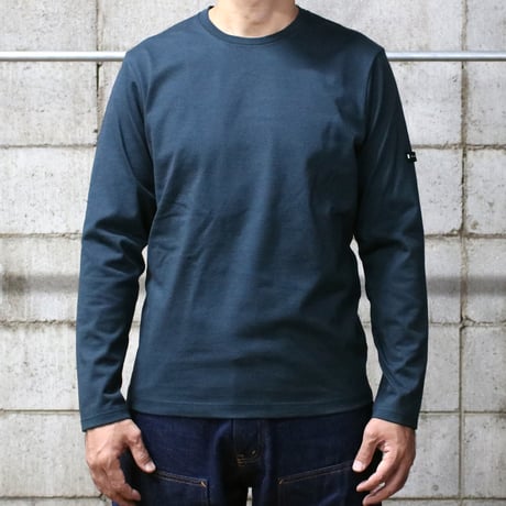 【筒井繊維研究所】 HOFI-023RT オーガニック超長綿 タック襟長袖Ｔシャツ：撚り杢ジェイド