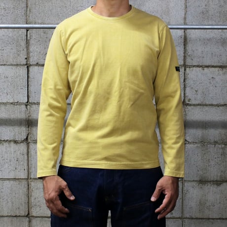 HOFI-023R-SW オーガニック超長綿 タック襟長袖Ｔシャツ ストーンウォッシュ加工：イエロ－