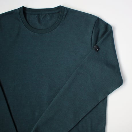 【筒井繊維研究所】 HOFI-023RT オーガニック超長綿 タック襟長袖Ｔシャツ：撚り杢ジェイド
